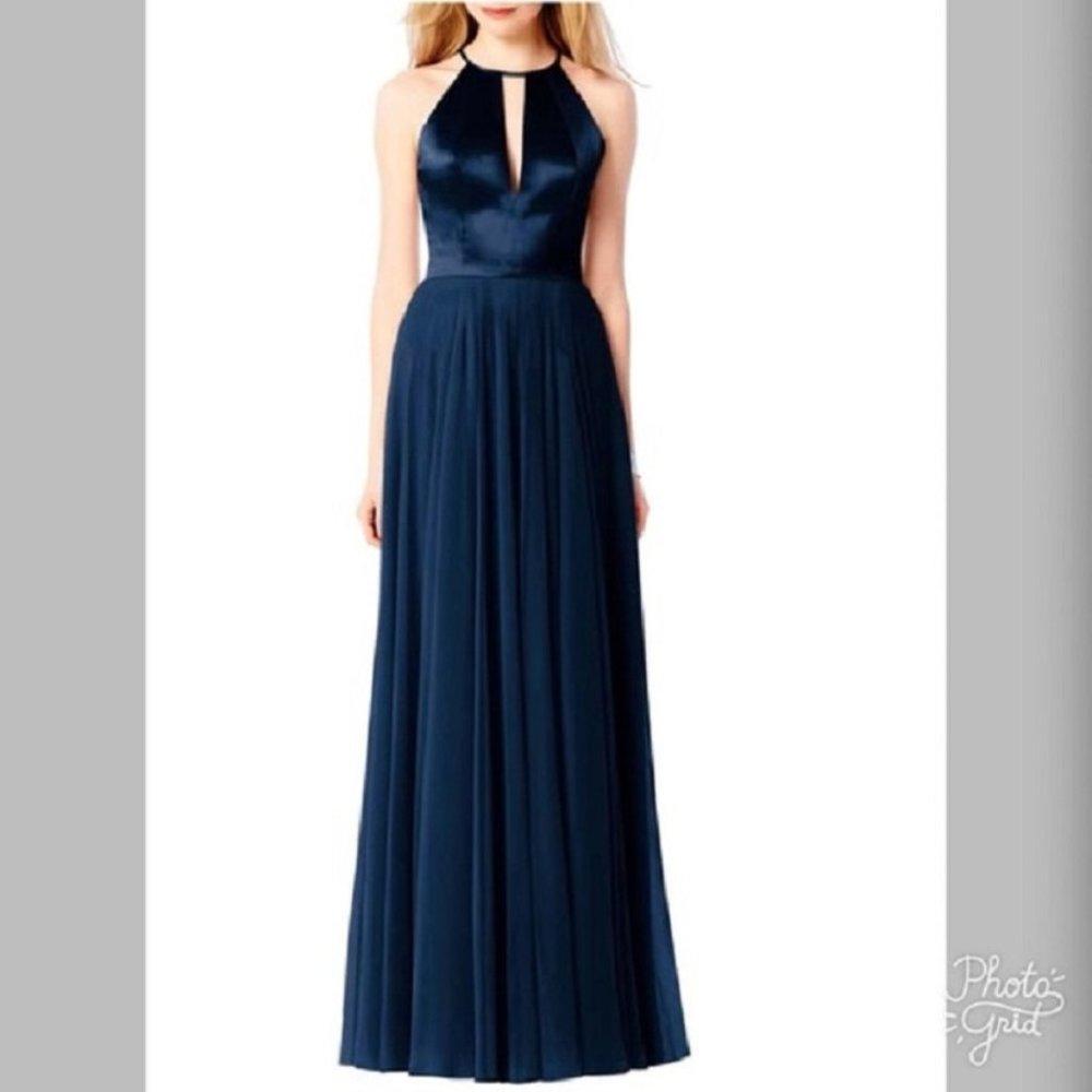 After Six 6705...Full Length, Halter, V-Neck Dress...Midnight....Size 2....NWT